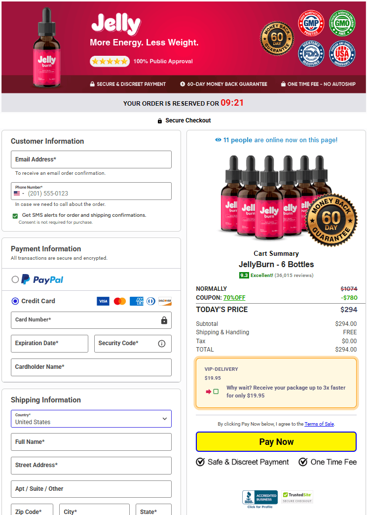 JellyBurn order page